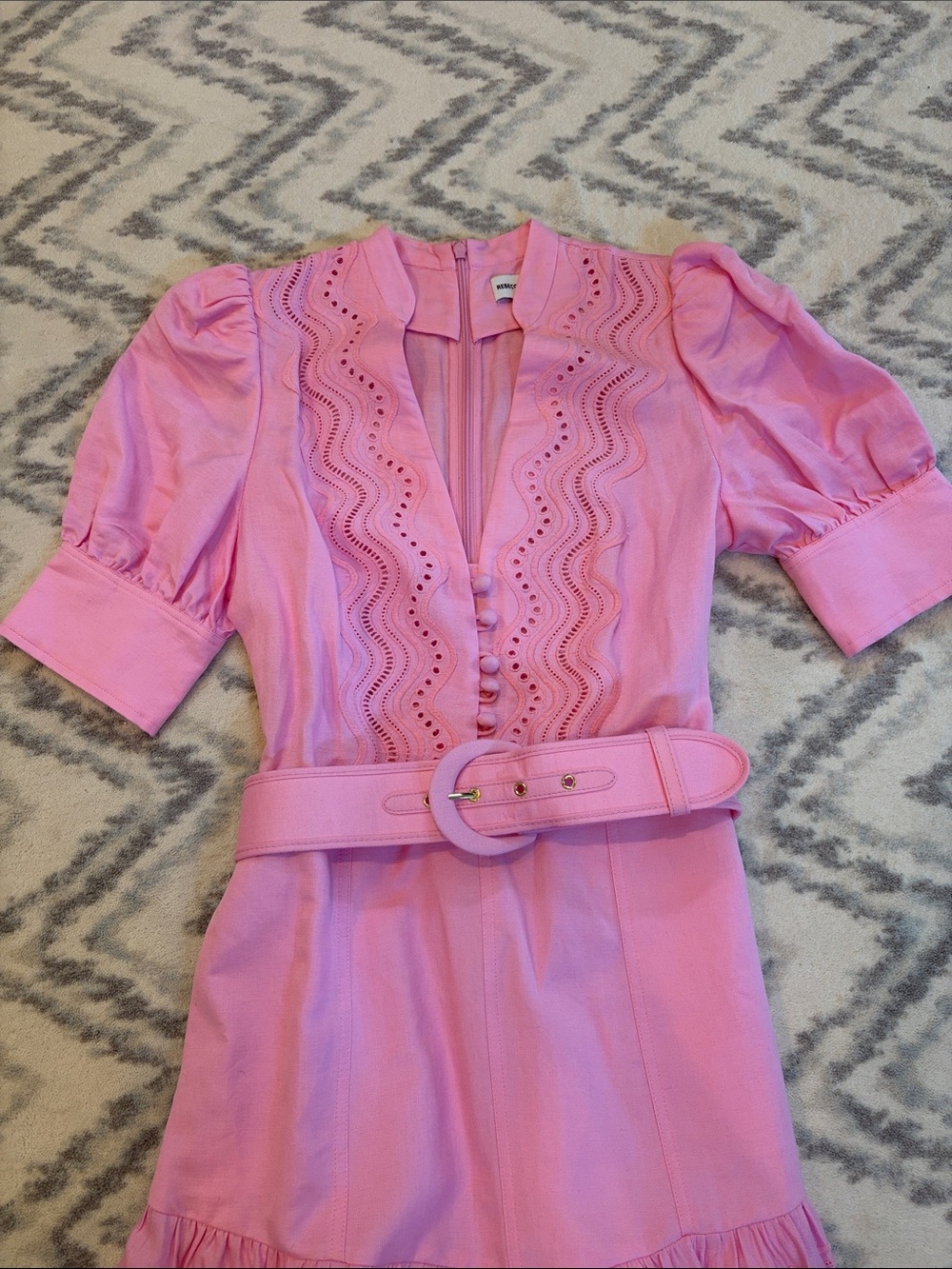 Eyelet Belted Summer Dress in Light Pink - Picture 4 of 8